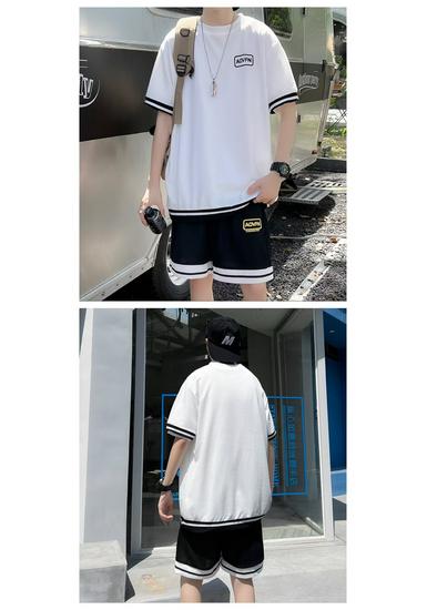 Korean Style Men's Sportswear Set - Short Sleeve T-shirt & Casual Basketball Shorts, Summer 2026 Trend