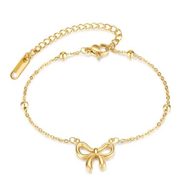 Elegant Bowknot Bracelet for Women Girls Beads Chain Stainless Steel Jewelry Gifts