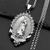 Catholic Virgin Mary Rhinestones Pendant Necklace for Women Men Stainless Steel Gold Color Our Lady of Guadalupe Chain Jewelry