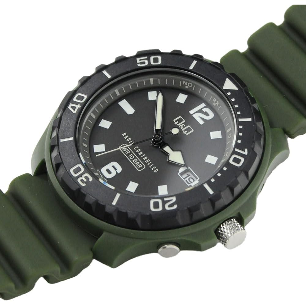Citizen Q&Q Analog Solar Radio-Controlled Watch Waterproof Date Urethane Band Men's Khaki
