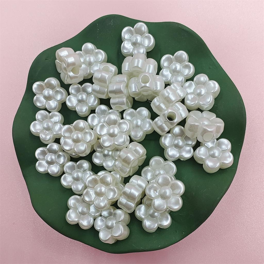 50/100 piezas de accesorios de joyería de moda con forma de flor perforada, perlas de imitación ABS tridimensionales, cuentas sueltas para hacer collares y pulseras hechos a mano