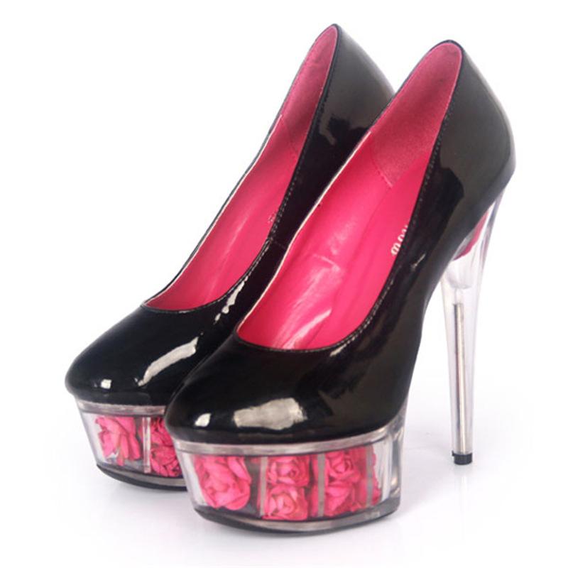 2025 Sommer Einzelne Schuhe auf dem neuen, süße Prinzessin 15CM Rose High Heels transparent Kristall