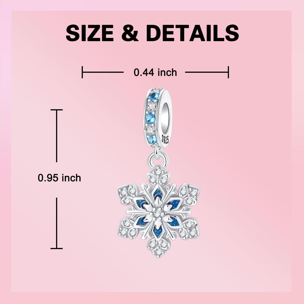 925 Silver Snowflake Charm with Blue Zircon Pendant for DIY Bracelet Necklace Jewelry Gift Handmade Sterling Silver
