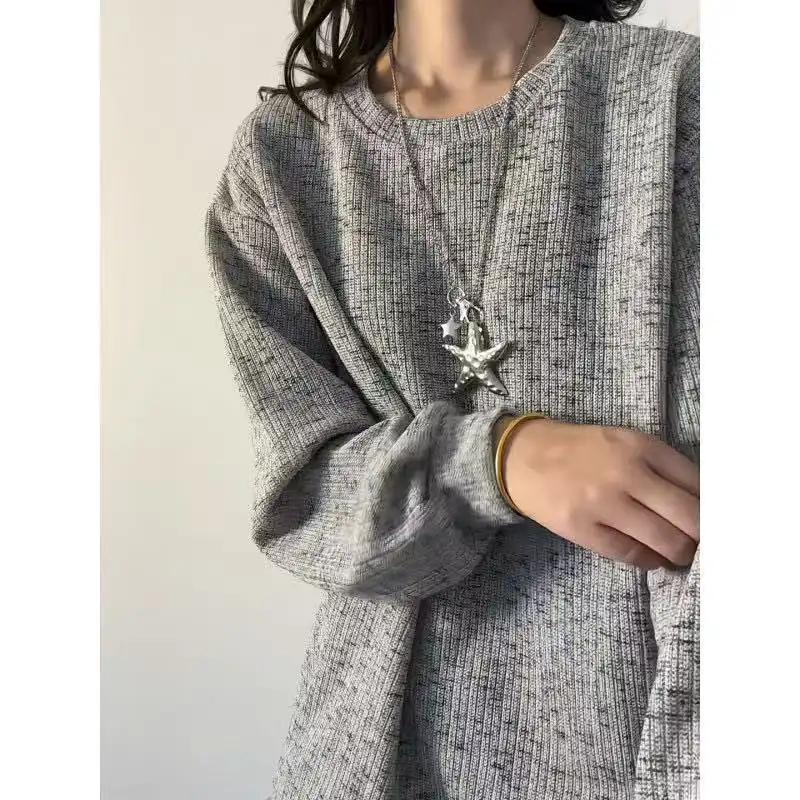 

Модный однотонный пуловер с tie-dye, повседневная футболка с длинным рукавом, женская базовая футболка, свободный топ L серый
