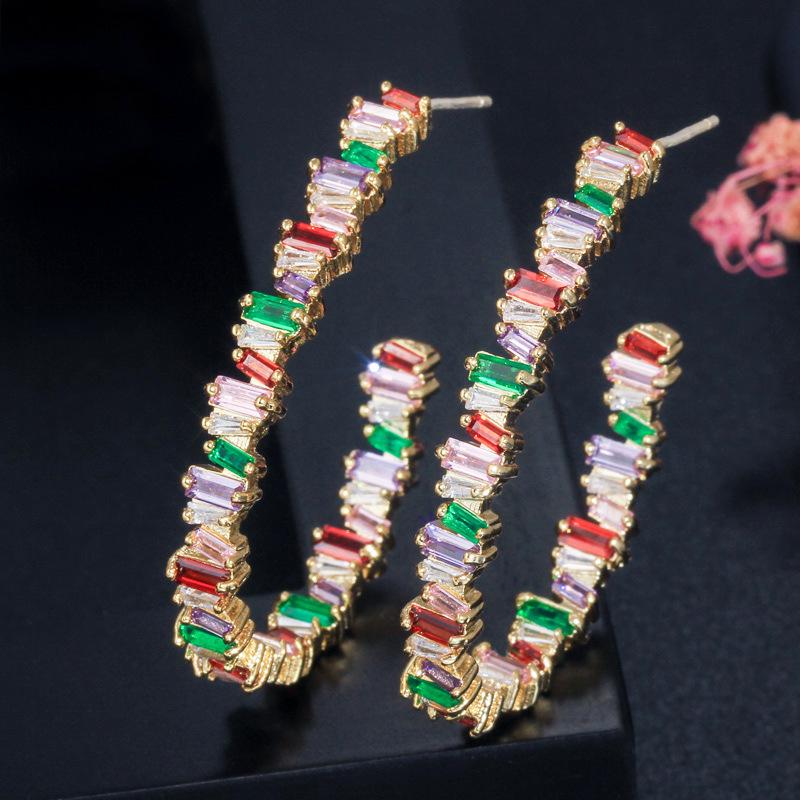 E0277 Square Irregular Earrings Creative Semicircular Color Zircon Earrings Pendant Needle