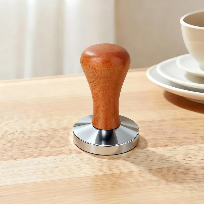 51mm/53mm/58mm Espresso Coffee Tamper Aluminum Coffee Distributor Leveler Tool Bean Press Hammer with Wooden Handle
