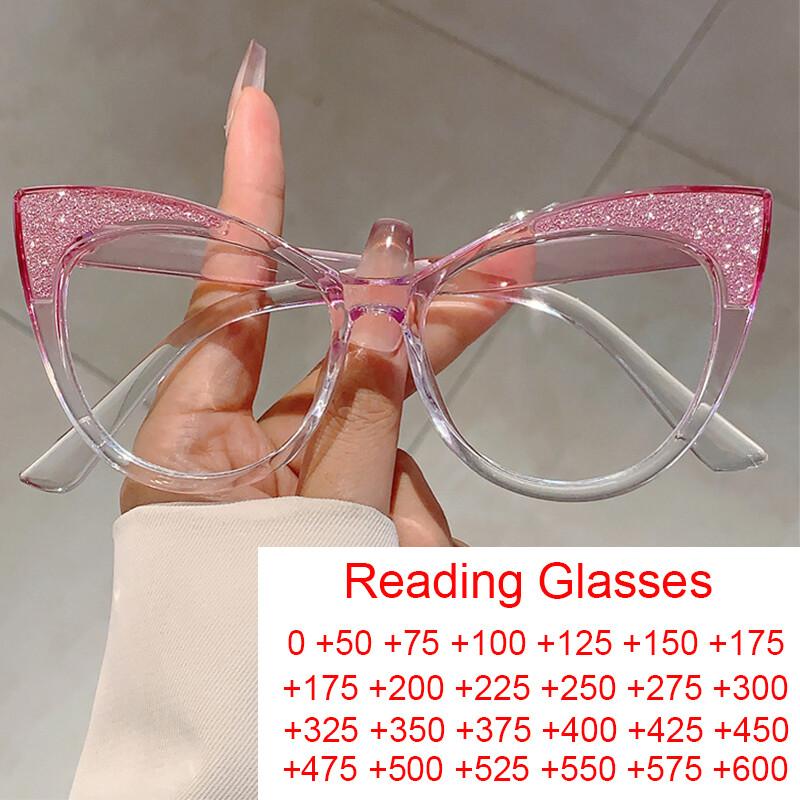 Colorful Trends Bling Frame Oversized Cat Eye Reading Glasses Women 2026 Popular Fashion Gradient Eyeglasses Computer Glasses