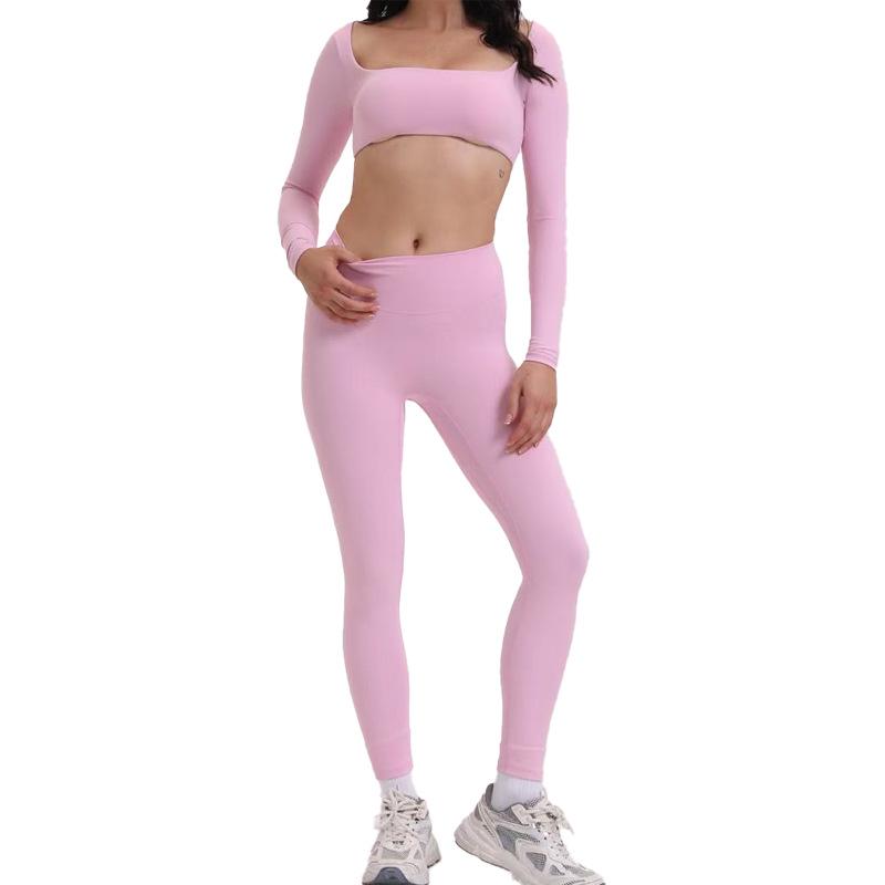 Damen Cross-Border Yoga-Set: High-Waist Leggings & Sexy Langarm-Top für Fitness im Freien
