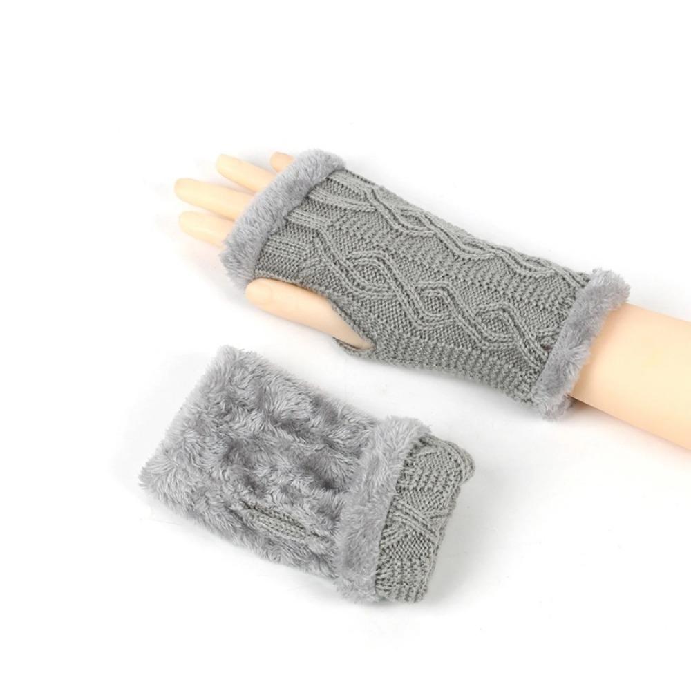 Women's Short Sleeve Winter Fluffy Gloves Soft Warm Half-Finger Knitted Elastic Sleeve Covers  for Cold Weather Fingerless Glove