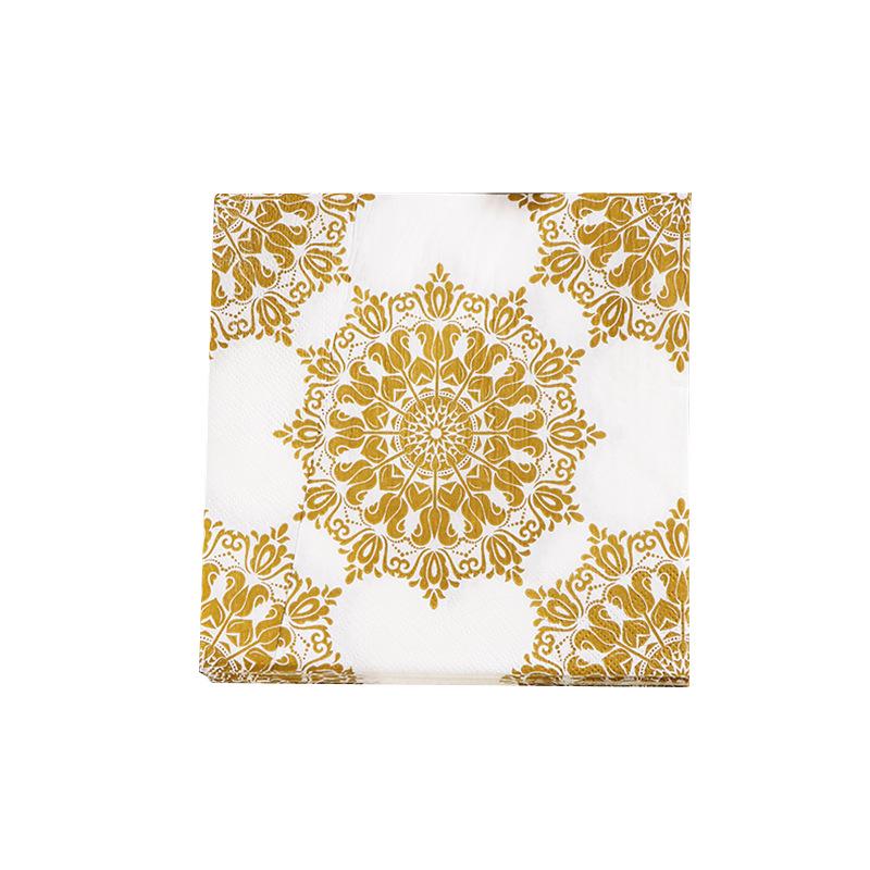 Gold Printed Square Paper Napkins and Placemats for Hotel Banquet Parties