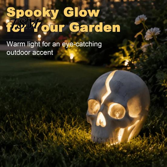 Waterproof Garden Path Lighting Cracked Skull Solar Light, Halloween Glowing Outdoor Yard Decor, Spooky Atmospheric Night for Gardens Lawn Lamp Patio