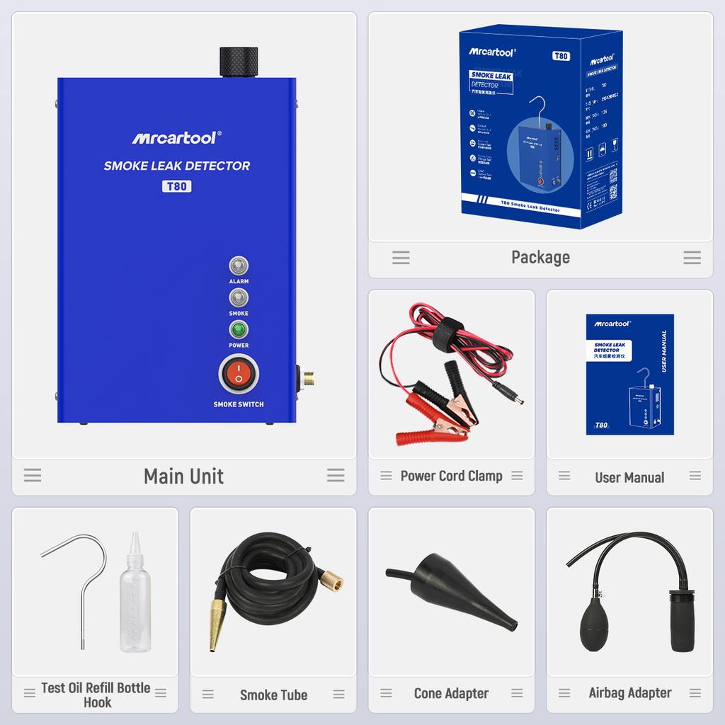 MRCARTOOL T80 Automotive Smoke Machine Detector Built-in Air Pump Fuel Pipe System Vacuum Tester Car Smoke Machine Leak Detector