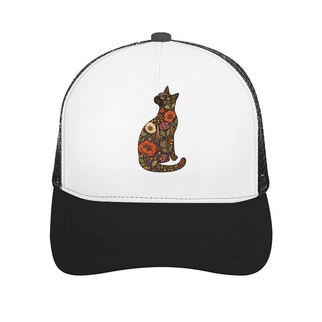 Bohemian Botanical Cat Silhouette Po Mesh Baseball Cap Casual Hat Outdoor For Womens Unisex FeUnisex