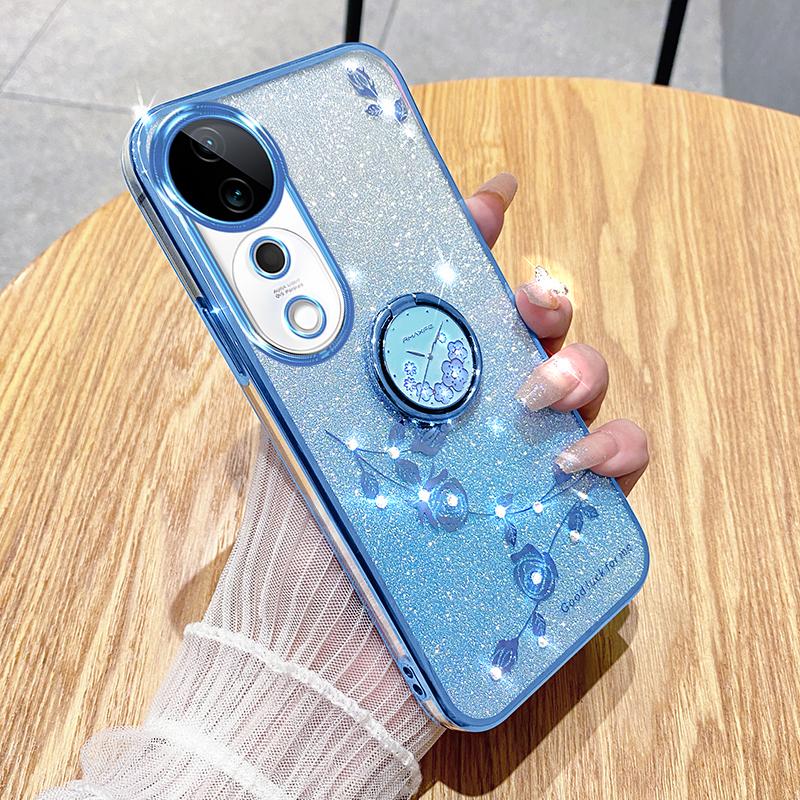 For Vivo S19 Pro 5G Case Ring Holder Cute Floral TPU Phone Cover Gradient