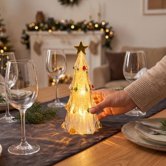 Bedroom Night Lamp LED Lighted Christmas Tree Tabletop Decoration, Battery Operated Xmas Light, Room Ornament Holiday with Star Topper for Indoor