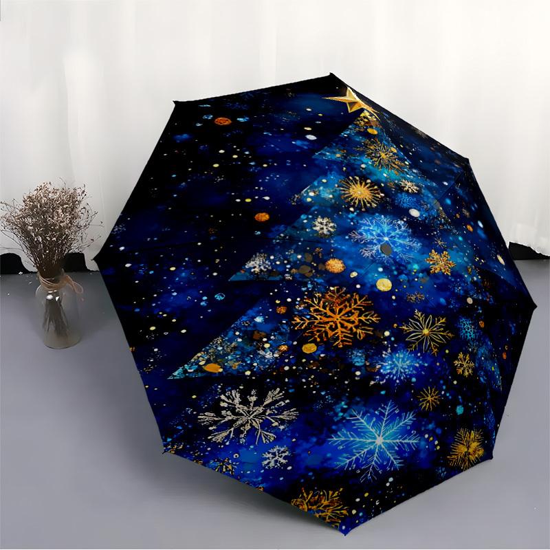 1pc Christmas Tree Snowflakes Automatic Folding Umbrella - Design, Durable Iron Frame for Travel, Outdoor, Beach Fashion Accessory a0920039