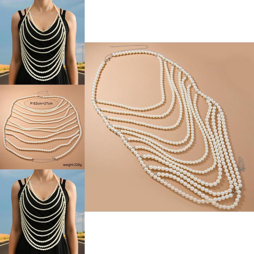 Minimalist Body Jewelry With Multiple Pearl Layers For Summer Wear
