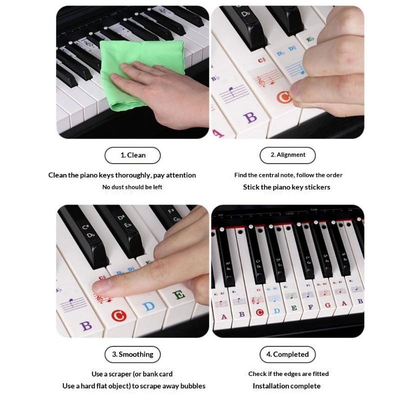1 Set Beginner Letter Piano Sticker 88/61/54/49 Keys With Removable Colored Note Labels Piano Keyboard Stickers
