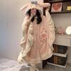 Melody Plush Women's Hooded Cloak Robe - Autumn/Winter Thickened Coral Fleece with Velvet Cartoon Design