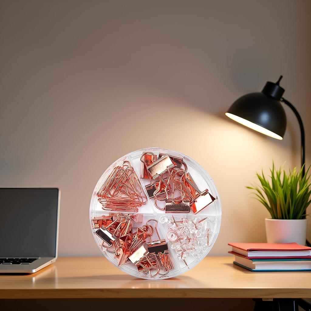 72 Pcs Gold Push P Paper Clips Binder Clips Tacks,4 Styles Office Supplies Set with Box for Office School Home Office Binder Supplies