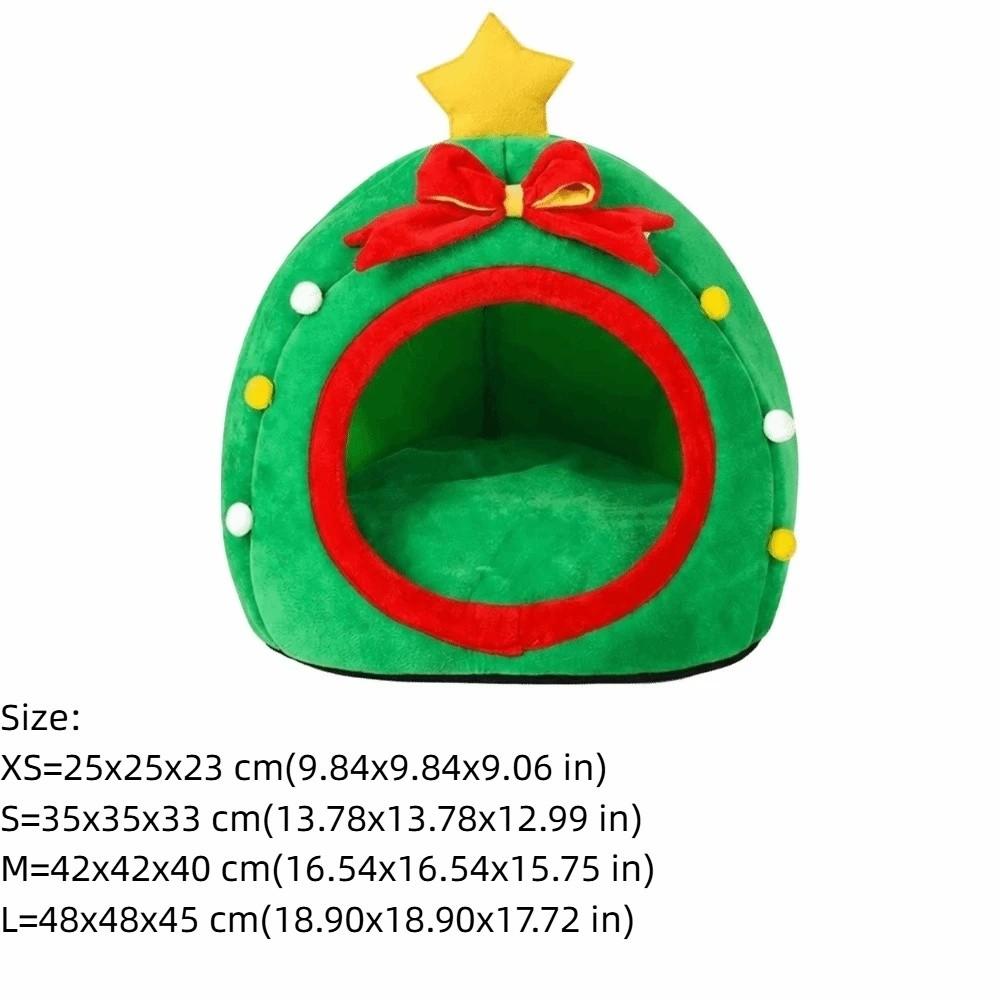 Semi-Enclosed Christmas Cat Nest Non-slip Pet Sleeping Cave Xmas Tree Shaped Pet House Indoor