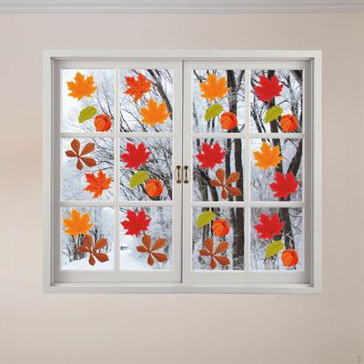 6 Pack Autumn Maple Leaf Window Clings, Seasonal Decor Accessories, Removable, Double Prints
