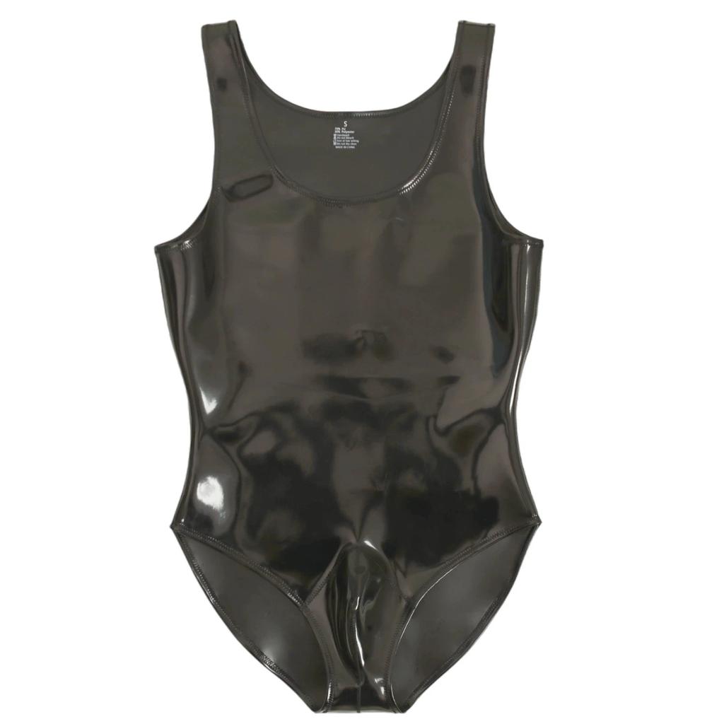New Cloth Latex Men Double Sided Vest Sexy U Bulge Pouch Bodysuit Pu Shiny Man Stage Leotard Shaping Nightclub Elastic Tights