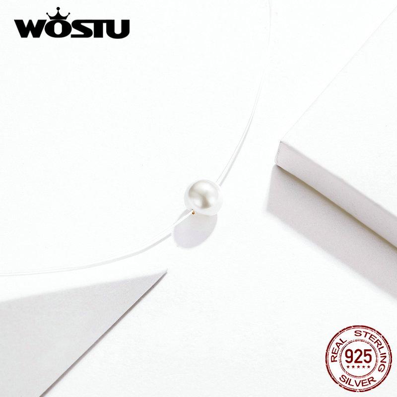 WOSTU 925 Sterling Silver Link Chain Natural Pearl Necklace For Women Wedding Party Jewelry CQN372Gift