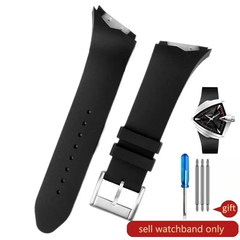 

High-end Oblique Interface Silicone Watchband for Hamilton Adventure Series H24655331 Elvis Presley Men in Black Strap 25mm 25mm
