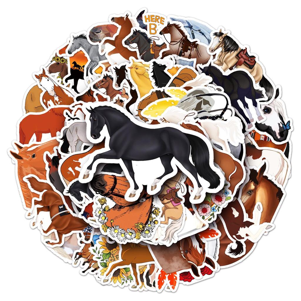 50 Horse Cartoon Stickers: Waterproof Graffiti for Suitcases, Scooters, Computers, and Tablets.