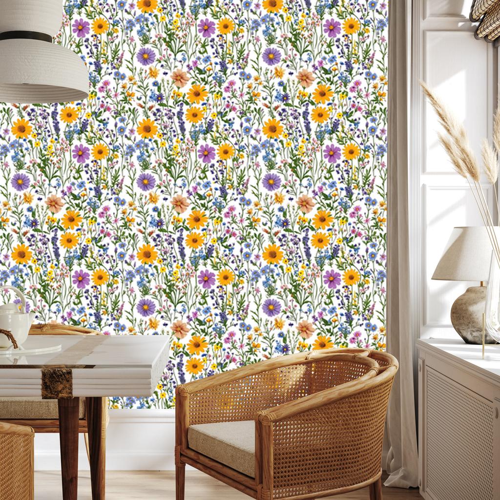 Wild Flowers Wallpaper Light Gray and Lime for Living Room and Bedroom 50x1000
