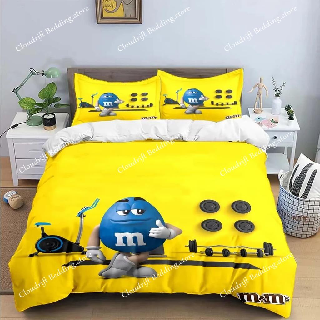 Fashion M&M Chocolate Bean Printed Bedding Sets Exquisite Bed Supplies Set Duvet Cover Bed Comforter Set Bedding Set Luxury Gift