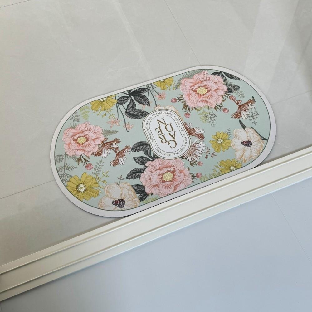 Elegant Absorberande Badrumsmatta Blommönster Halkskydd Dörrmatta Badrumsmatta Badrumsgolv