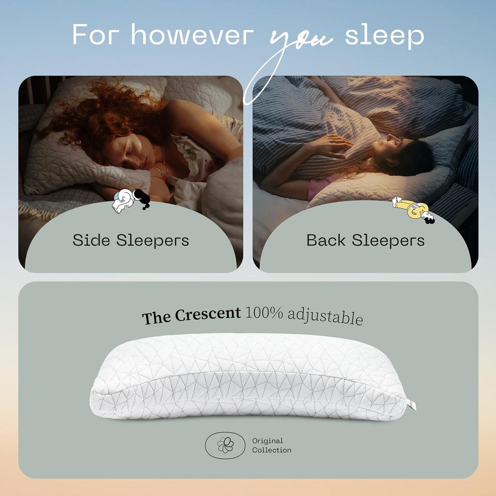 Original Crescent Adjustable Pillow, Queen Bed Pillows for Shoulder, Neck & Head Support, Crescent Foam Pillows - Medium Firm for Back & Side Sleeper