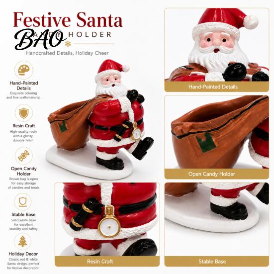 Office Desk Storage Ornament Santa Claus Candy Bowl, Resin Christmas Tabletop with Holiday Desktop Organizer Slot, Creative for Party Supplies