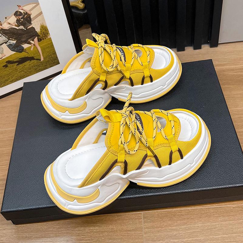 

Fashion thick-soled muffin open-toed cool slippers women s summer wear 2025 new hollow sports dad shoes half-tray women s shoes 40