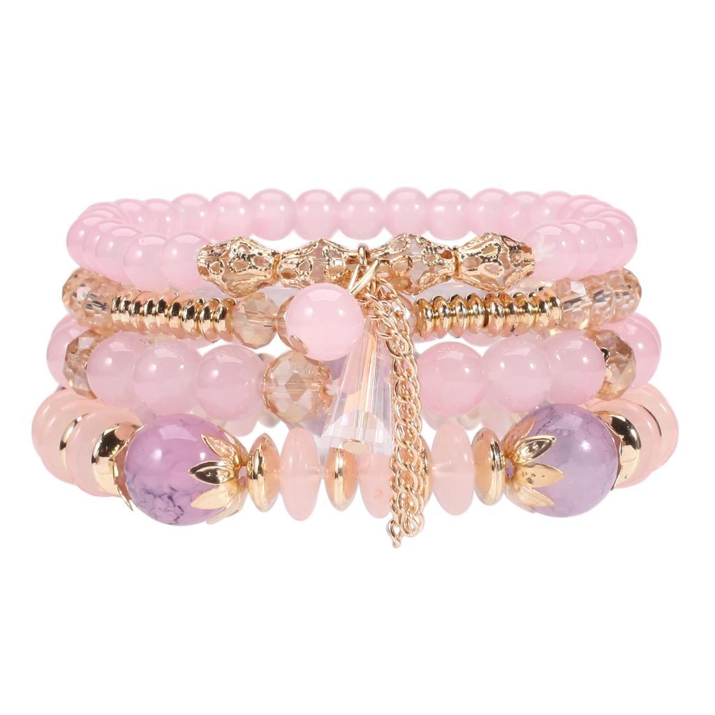 4Pcs/set Bohemian Stackable Bead Bracelets For Women Multilayered Bracelet Pendant Charm Stretch Bangles