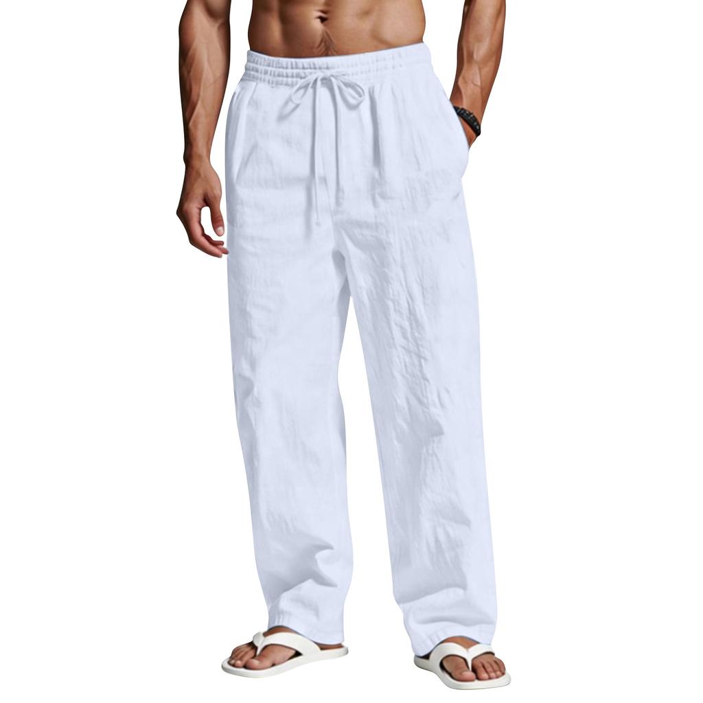 Mens Linen Trousers Work Trousers Men Casual Chinos Trousers Men Relaxed Fit Mens Cargo Trousers for Men UK