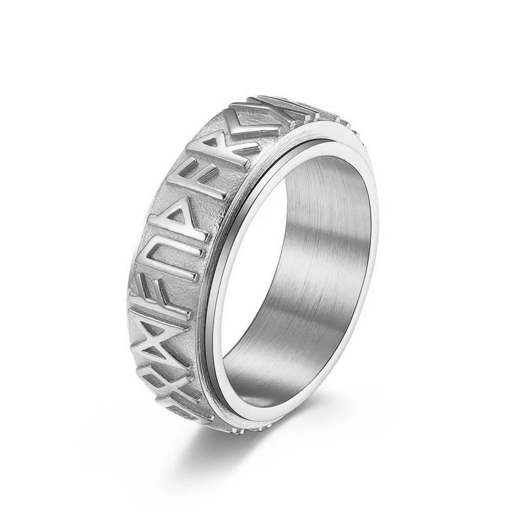 Vintage Viking Rune Rings For Men Women Retro Viking Stainless Steel Rotatable Fidget Anxiety Spinner Ring Retro Amulet