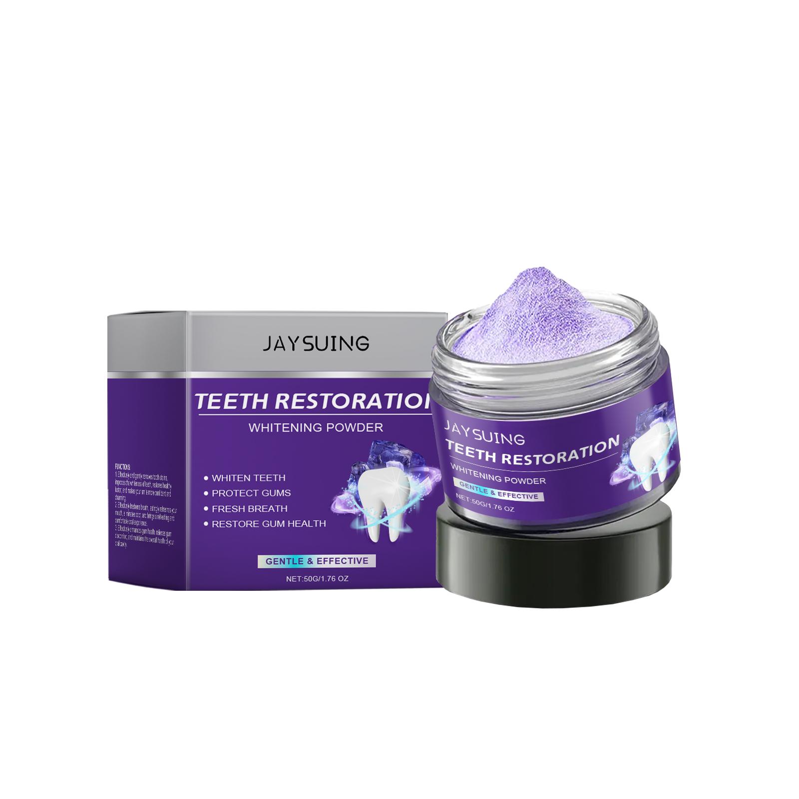 Jaysuing Purple Whitening Teeth Powder 50g - Deep cleans teeth, brightens and whitens teeth, removes stains, protects enamel, and freshens breath.