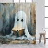 Funny Bathing White Ghost Shower Curtain Watercolour Floral Plant Starry Night Halloween Bath Curtain Fabric Home Bathroom Decor