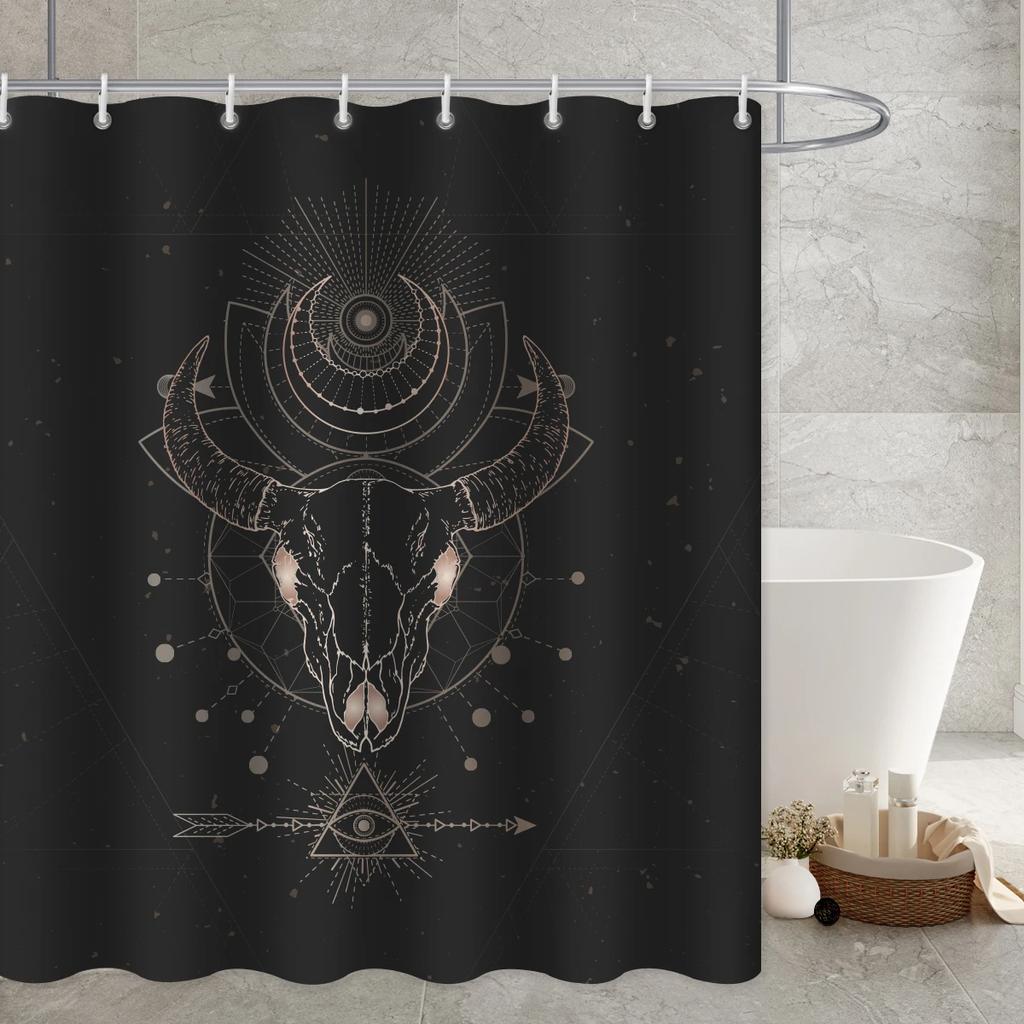 Black Mysticism Shower Curtain Liner Sun and Moon Modern Waterproof Bathroom Curtains Accessories with 12 Hooks Bathtub Curtain