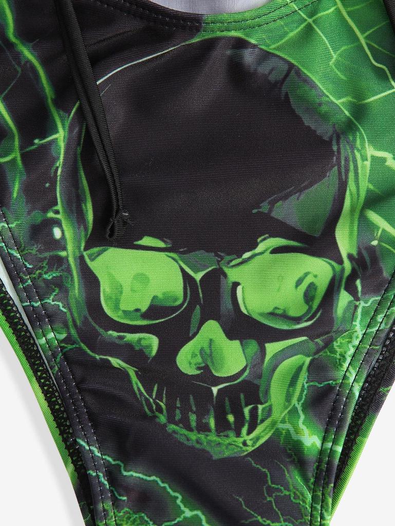 Rosegal Gothic Skulls Lightning Ombre Graphic Print Crisscross Strappy High Cut Bikini Set