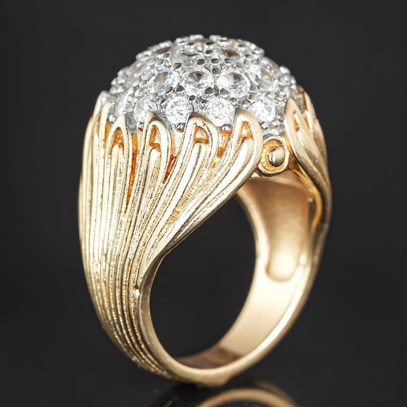 

Huitan Special Flower Design Women Two Tone Ring Full Bright Cubic Zirconia Fashion Accessories for Party Gorgeous Lady Zircon 6