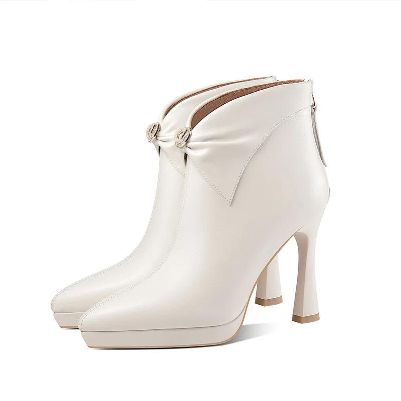 Fashion Pointed Toe Stiletto Heel Sexy Boots Platform Back Zipper Ankle Boots Women Fashion Crystal Short Boots Winter Comfort Shoes