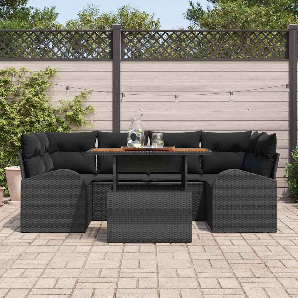 Garden Sofa Set with Storage 7 pcs Black Poly Rattan