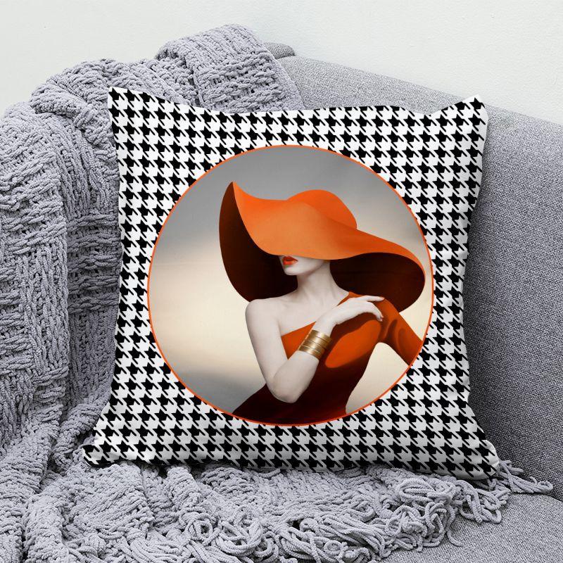 Light Luxury Orange Geometric Pillow High-end Home Living Room Sofa Office Seat Cushion Core Pillow Cover