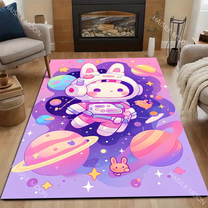 Cartoon Bunny Astronaut Carpet for Living Room Bedroom Bedside Floor Mat Cloakroom Kids Activity Area Rugs Luxury Gifts