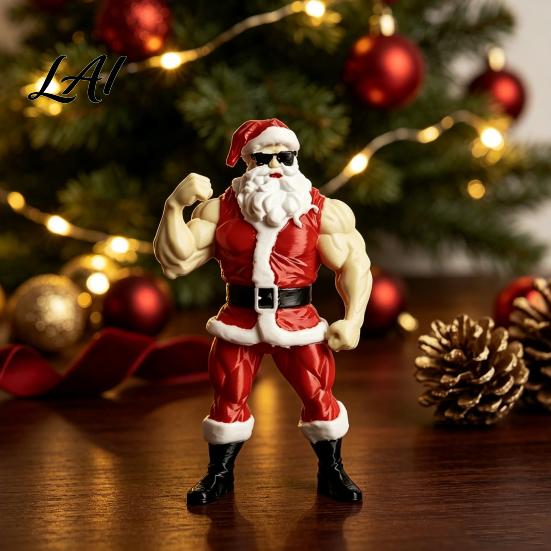 Novelty Santa Claus Statue Muscular Figurine Funny Hilarious Resin Strong Statue Durable Sculpture Christmas Collectible Desktop Ornament