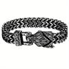 JewelryWe Men's Viking Wolf and Nordic Knot Bracelet - Stainless Steel Viking Chain with Wolf Head Pendant, Celtic Knot Design.